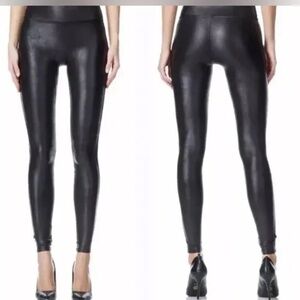 Spanx Leggings Faux  Leather Womens Medium Petite Black High Rise Shapewear